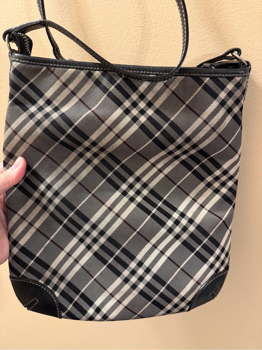 Burberry Blue Label Classic Plaid Crossbody Bag in Black, Cream, Burgundy & Gray